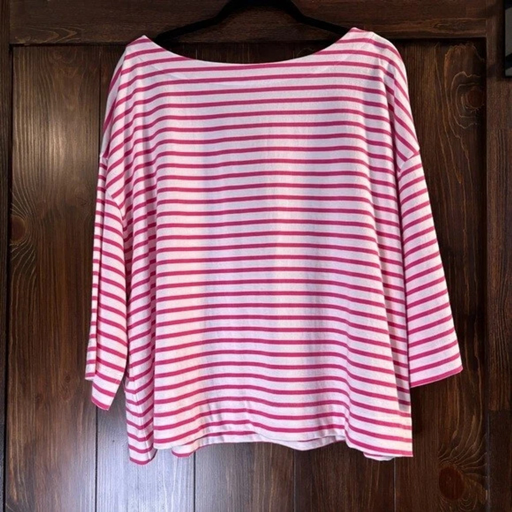 On 34th Plus Size Heavyweight Cotton Pink Striped Boat-Neck 3/4 Sleeve Top NWT - Picture 5 of 6